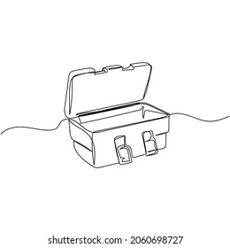 Vector continuous one single line drawing of toolbox symbol in silhouette on a white background. Linear stylized.