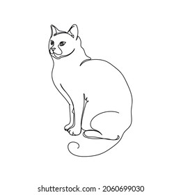 Vector continuous one single line drawing of sitting cat logo animal concept in silhouette on a white background. Linear stylized.