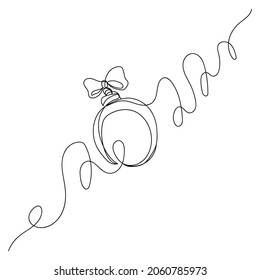 Vector continuous one single line drawing of christmas ball bauble an symbol 2022 years in silhouette on a white background. Linear stylized.