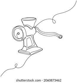 Vector continuous one single line drawing of meat grinder in silhouette on a white background. Linear stylized.