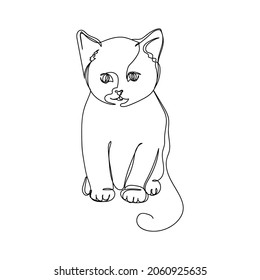 Vector continuous one single line drawing of little kitten logo in silhouette on a white background. Linear stylized.