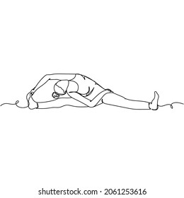 Vector continuous one single line drawing of attractive woman in sports yoga performs gymnastic in silhouette on a white background. Linear stylized.