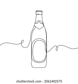 Vector continuous one single line drawing of bottle of beer in silhouette on a white background. Linear stylized.