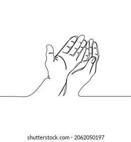 Vector continuous one single line drawing of religion praying hands in silhouette on a white background. Linear stylized.