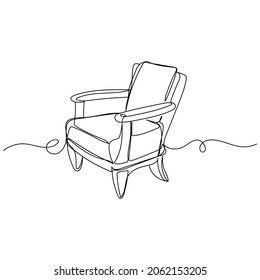 Vector continuous one single line drawing icon of armchair in silhouette on a white background. Linear stylized.