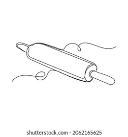 Vector continuous one single line drawing icon of rolling pin in silhouette on a white background. Linear stylized.