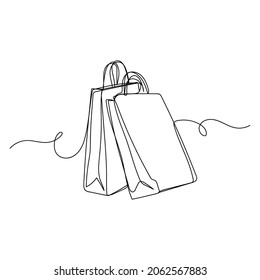 Vector continuous one single line drawing icon of shopping bag black friday concept in silhouette on a white background. Linear stylized.
