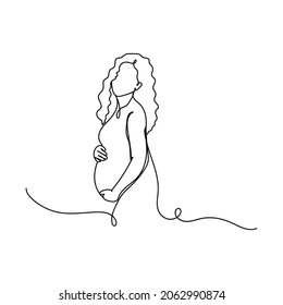 Vector continuous one single line drawing icon of beautiful pregnant woman in silhouette on a white background. Linear stylized.