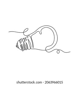 Vector continuous one single line drawing icon of light bulb in silhouette on a white background. Linear stylized.
