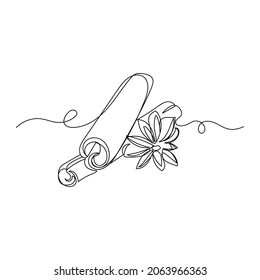 Vector continuous one single line drawing icon of cinnamon anise in silhouette on a white background. Linear stylized.