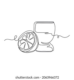 Vector continuous one single line drawing icon of glass of tequila and lemon in silhouette on a white background. Linear stylized.
