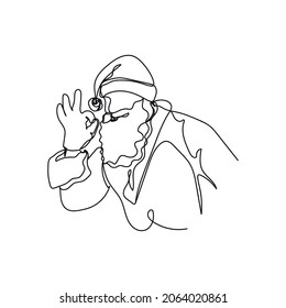 Vector continuous one single line drawing icon of santa claus christmas concept in silhouette on a white background. Linear stylized.