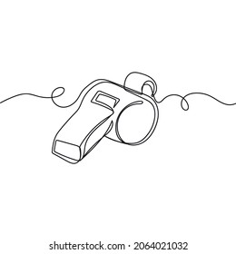 Vector Continuous One Single Line Drawing Icon Of Whistle In Silhouette On A White Background. Linear Stylized.