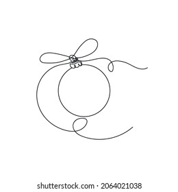 Vector continuous one single line drawing icon of bauble christmas ball in silhouette on a white background. Linear stylized.