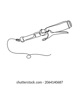 Vector continuous one single line drawing icon of barber curling hair in silhouette on a white background. Linear stylized.