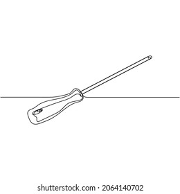 Vector continuous one single line drawing icon of old screwdriver in silhouette on a white background. Linear stylized.