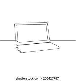Vector continuous one single line drawing icon of laptop blank screen in silhouette on a white background. Linear stylized.