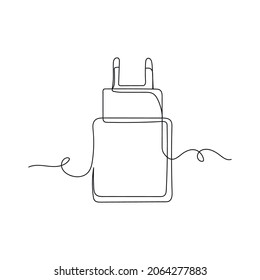 Vector continuous one single line drawing icon of fast usb charger in silhouette on a white background. Linear stylized.