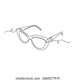 Vector continuous one single line drawing icon of fashionable accessories beautiful eye glasses in silhouette on a white background. Linear stylized.