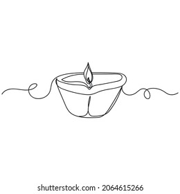 Vector continuous one single line drawing icon oil lamps for diwali festival in silhouette on a white background. Linear stylized.