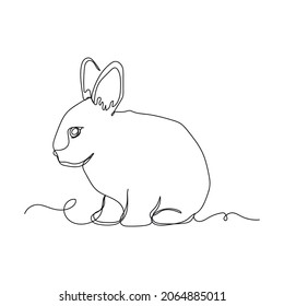 Vector continuous one single line drawing icon of rabbit easter in silhouette on a white background. Linear stylized.
