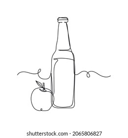Vector continuous one single line drawing icon of bottle of apple cider in silhouette on a white background. Linear stylized.