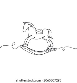 Vector continuous one single line drawing icon of rocking horse in silhouette on a white background. Linear stylized.