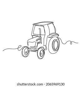 Vector continuous one single line drawing icon of tractor in silhouette on a white background. Linear stylized.