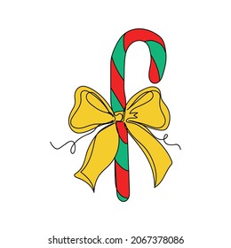 Vector continuous one single line drawing icon of sweet christmas candy in silhouette on a white background. Linear stylized.