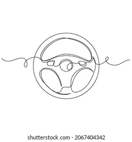 Vector continuous one single line drawing icon of modern steering wheel in silhouette on a white background. Linear stylized.