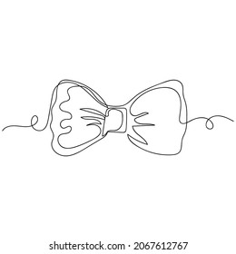 Vector Continuous One Single Line Drawing Icon Of Bow Tie In Silhouette On A White Background. Linear Stylized.