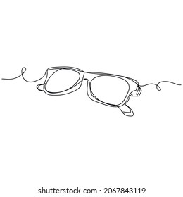 Vector Continuous One Single Line Drawing Icon Of Sunglasses In Silhouette On A White Background. Linear Stylized.