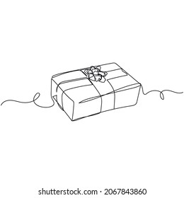 Vector continuous one single line drawing icon of gift box in silhouette on a white background. Linear stylized.