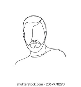 Vector continuous one single line drawing icon of man portrait in silhouette on a white background. Linear stylized.