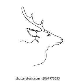 Vector continuous one single line drawing icon of head of deer christmas concept in silhouette on a white background. Linear stylized.