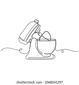 Vector continuous one single line drawing icon of stand food mixer machine in silhouette on a white background. Linear stylized.