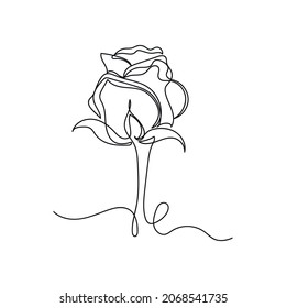 Vector continuous one single line drawing icon of rose flower celebration concept in silhouette on a white background. Linear stylized.