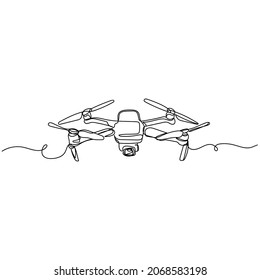 Vector continuous one single line drawing icon of quadcopter camera drone in silhouette on a white background. Linear stylized.