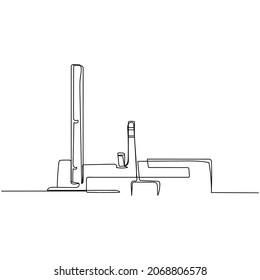 Vector continuous one single line drawing icon of metallurgical plant in silhouette on a white background. Linear stylized.