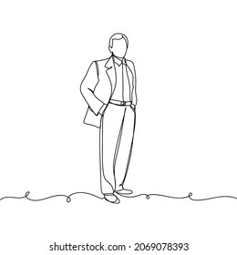 Vector continuous one single line drawing icon of businessman in silhouette on a white background. Linear stylized.