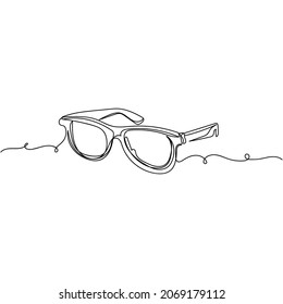 Vector continuous one single line drawing icon of vintage sunglasses in silhouette on a white background. Linear stylized.