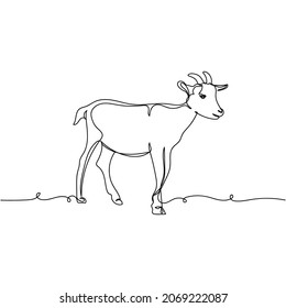 Vector continuous one single line drawing icon of goat in silhouette on a white background. Linear stylized.