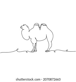Vector continuous one single line drawing icon of camel animal concept in silhouette on a white background. Linear stylized.