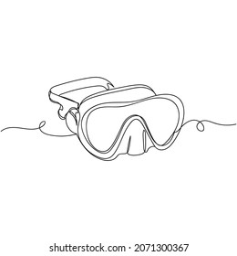 Vector continuous one single line drawing icon of scuba diving mask goggles in silhouette on a white background. Linear stylized.