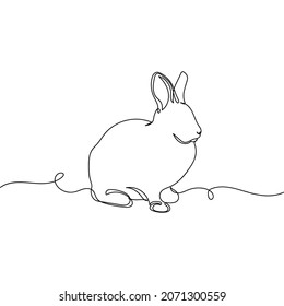 Vector continuous one single line drawing icon of bunny sitting Easter day concept in silhouette on a white background. Linear stylized.