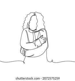 Vector continuous one single line drawing icon of woman is cold winter style in silhouette on a white background. Linear stylized.