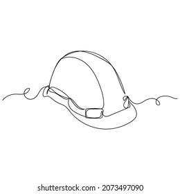 Vector continuous one single line drawing icon of construction hat in silhouette on a white background. Linear stylized.