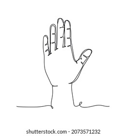 Vector continuous one single line drawing icon of hand extended in greeting in silhouette on a white background. Linear stylized.