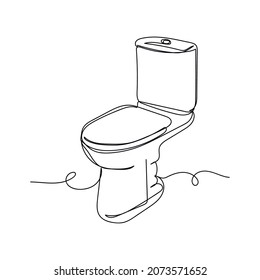 Vector continuous one single line drawing icon of flush toilet in silhouette on a white background. Linear stylized.