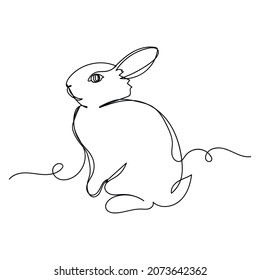 Vector continuous one single line drawing icon of little rabbit bunny sits Easter concept in silhouette on a white background. Linear stylized.